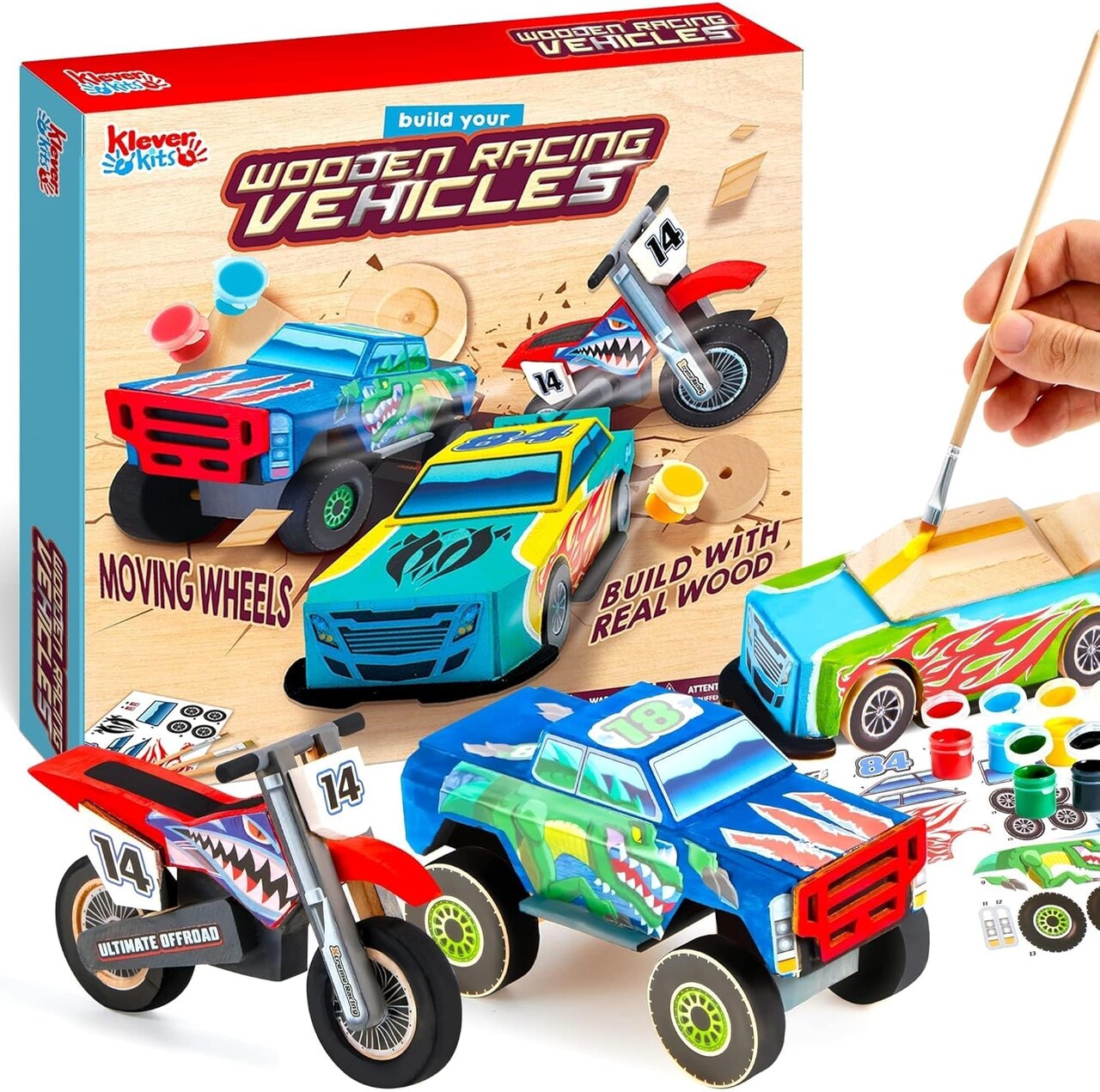 Kids Wooden Race Car Craft Kit – Build & Paint Your Own DIY Car & Truck Toy